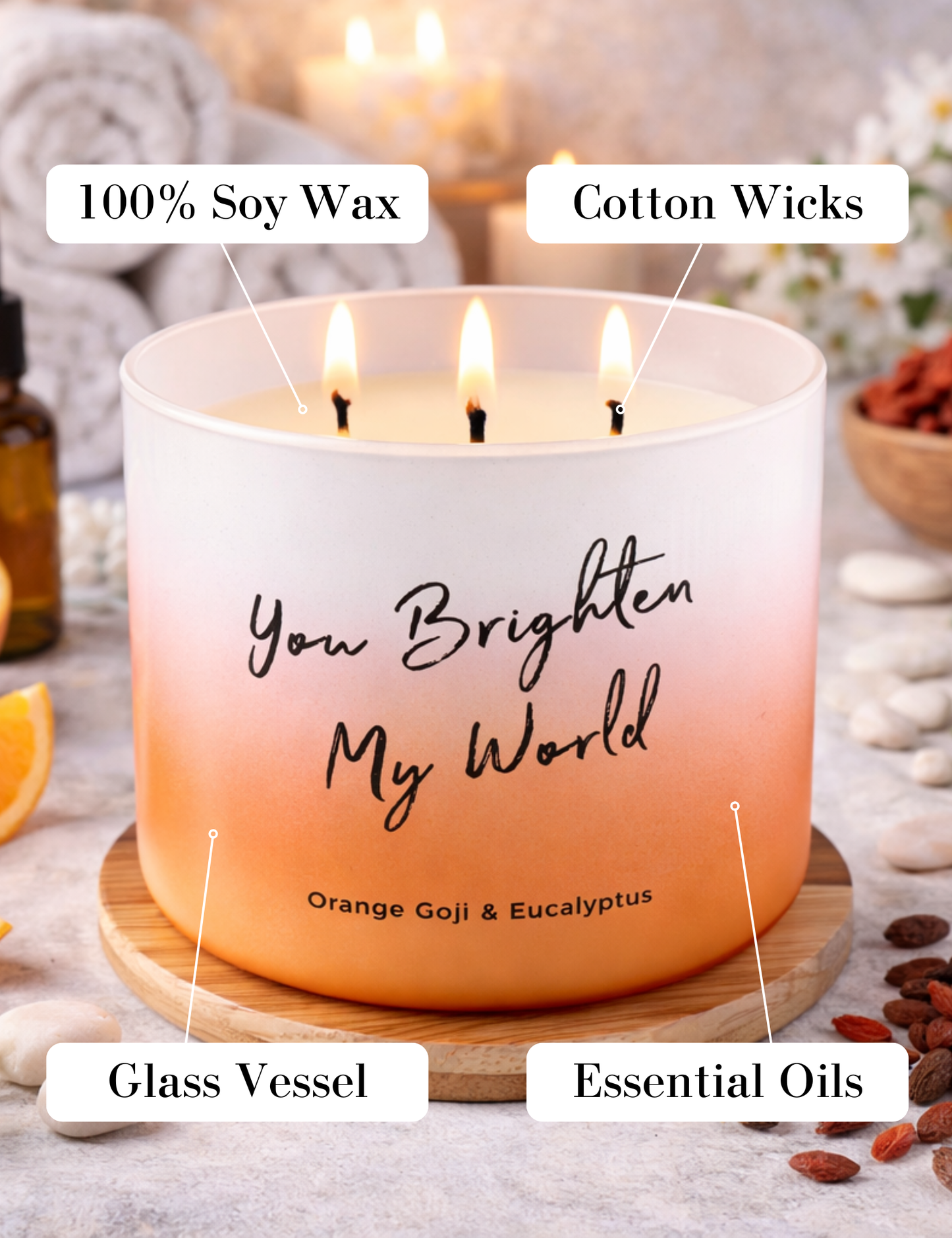 Orange Goji Eucalyptus Soy Candle 3-Wick