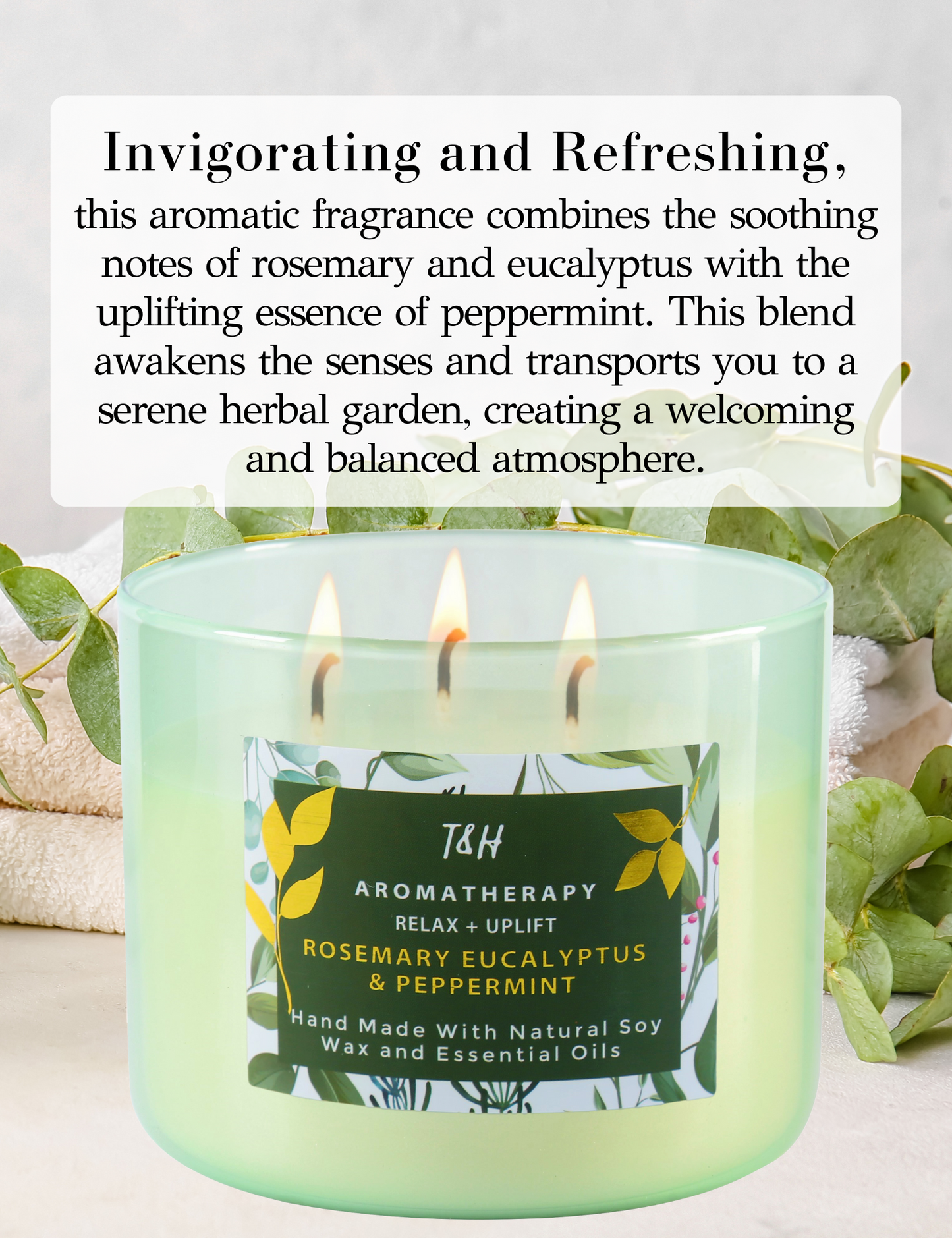 Rosemary Eucalyptus Peppermint Soy Candle 3-Wick