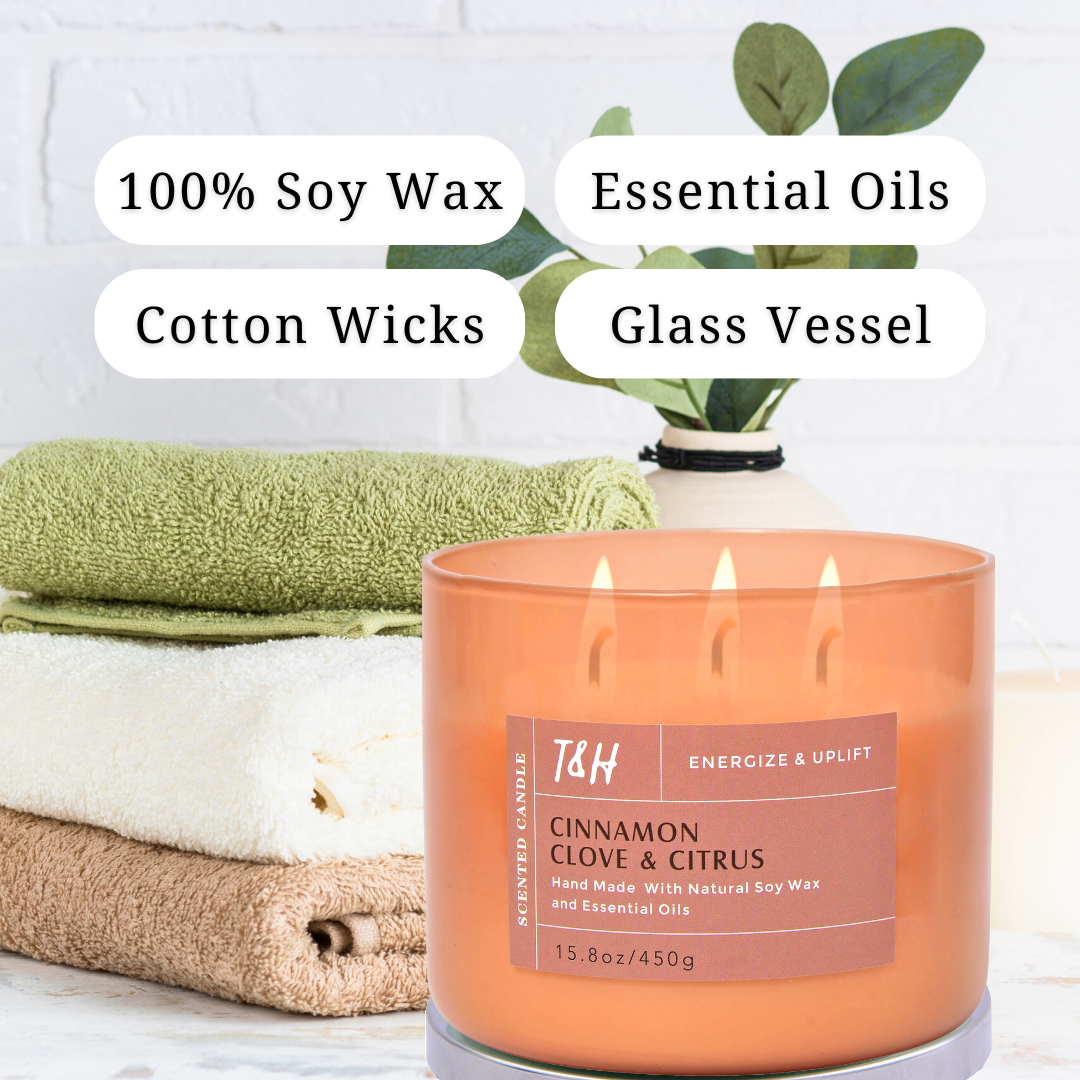 Cinnamon Clove & Citrus Scented Soy Candle 3-Wick