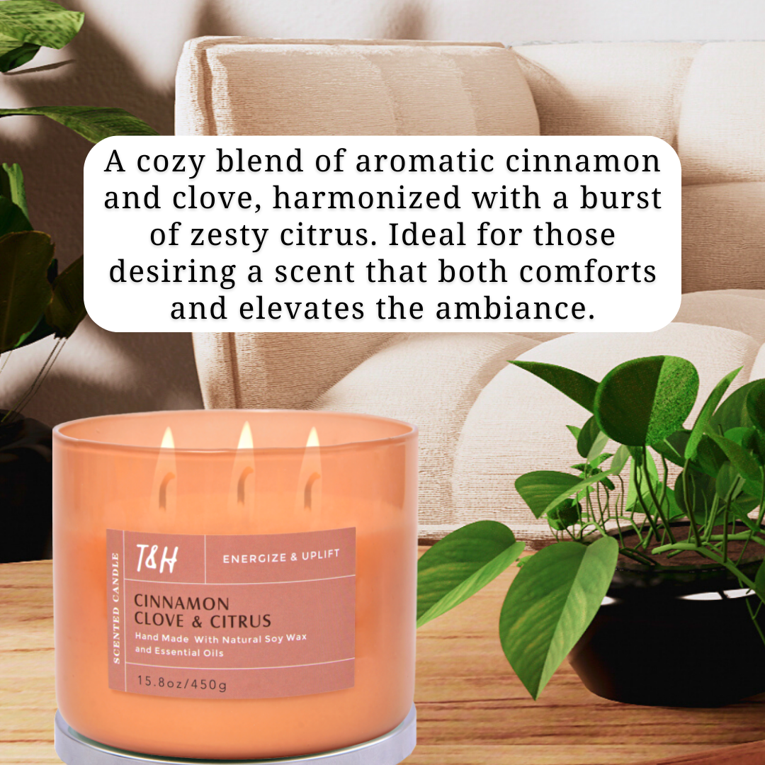 Cinnamon Clove & Citrus Scented Soy Candle 3-Wick