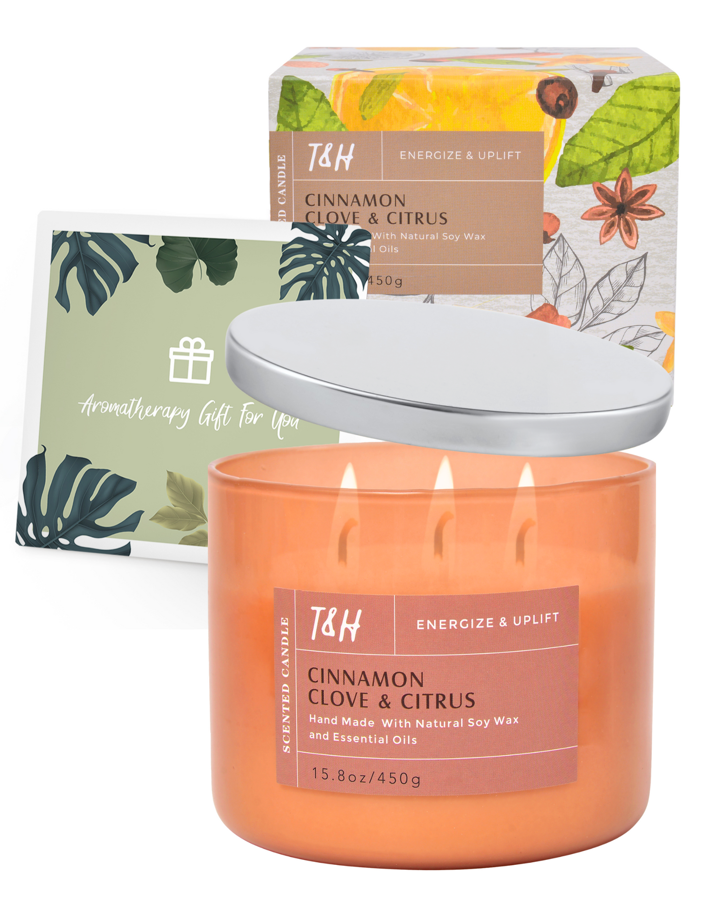 Cinnamon Clove & Citrus Scented Soy Candle 3-Wick