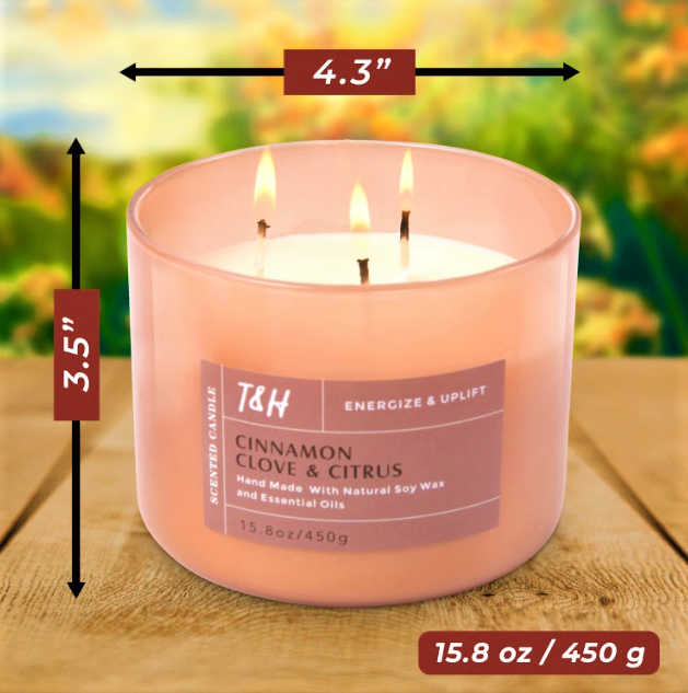 Cinnamon Clove & Citrus Scented Soy Candle 3-Wick