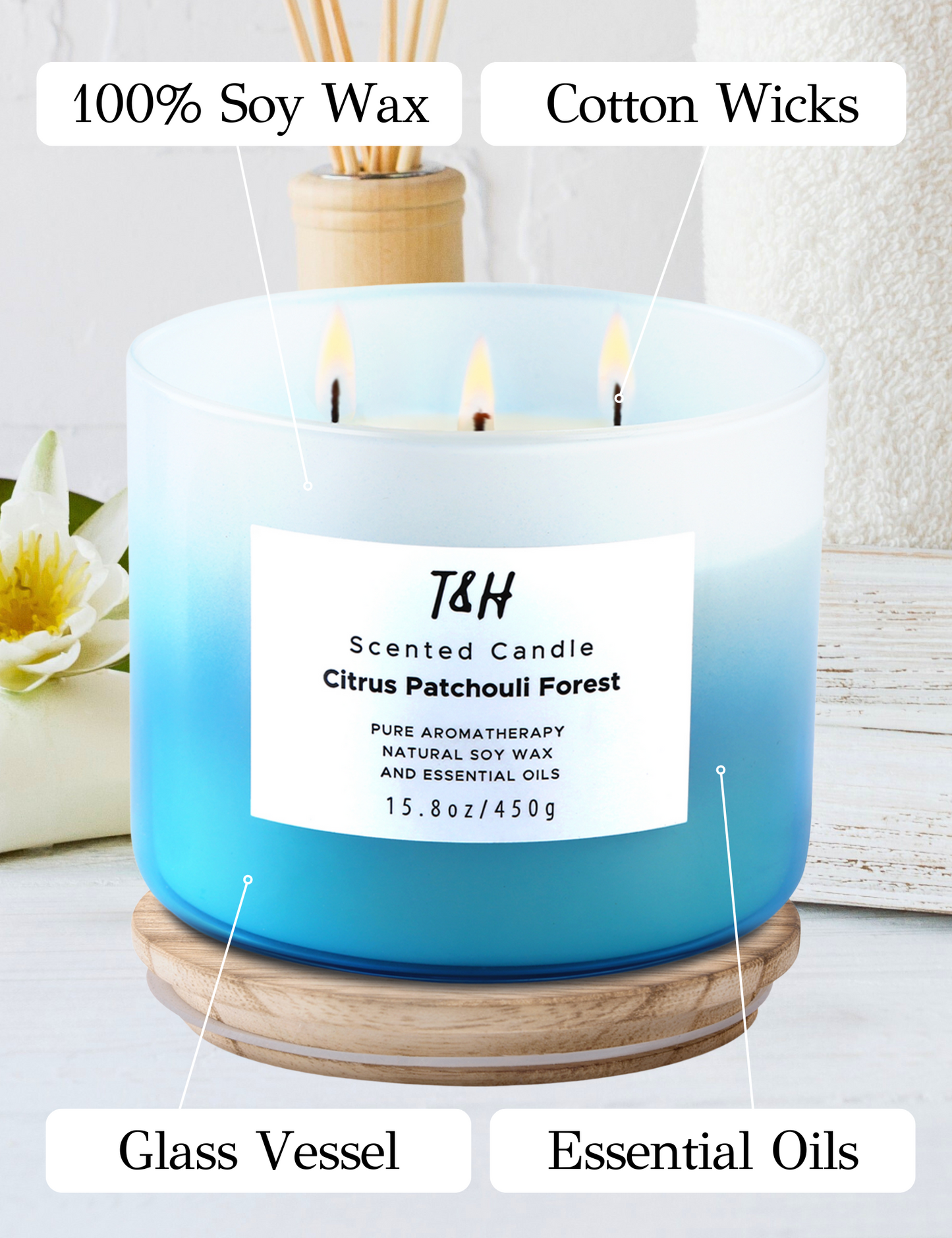 Citrus Patchouli Forest Soy Candle 3-Wick