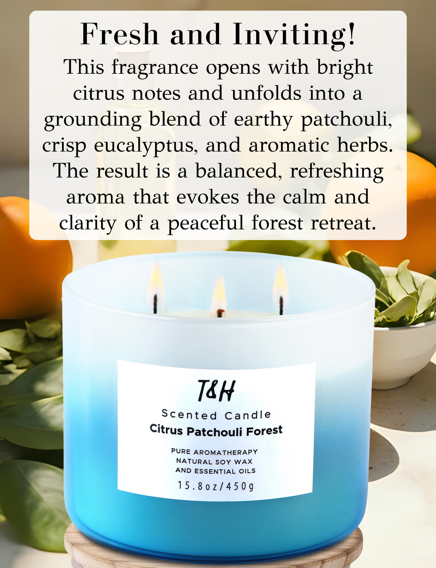 Citrus Patchouli Forest Soy Candle 3-Wick