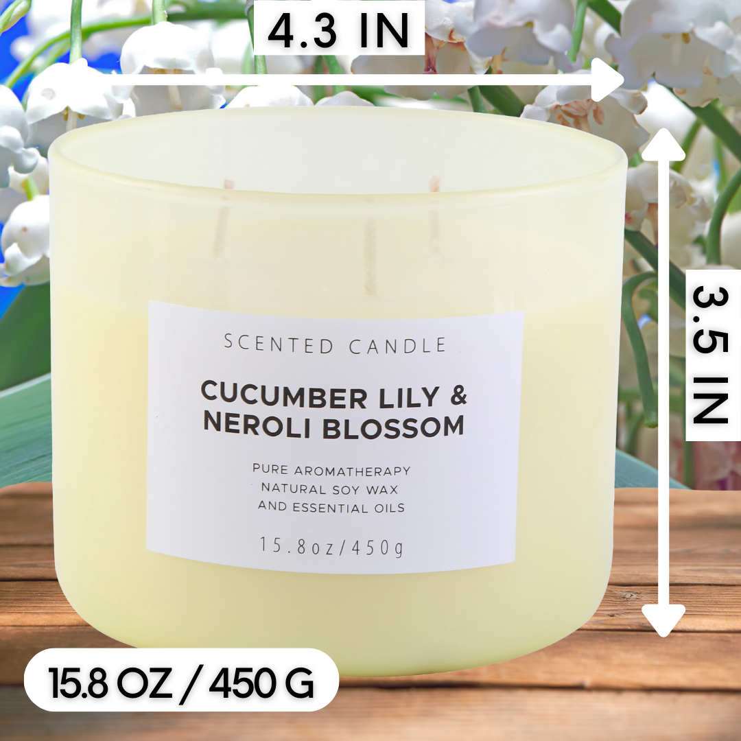 Cucumber Lily & Neroli Blossom Scented Soy Candle 3-Wick