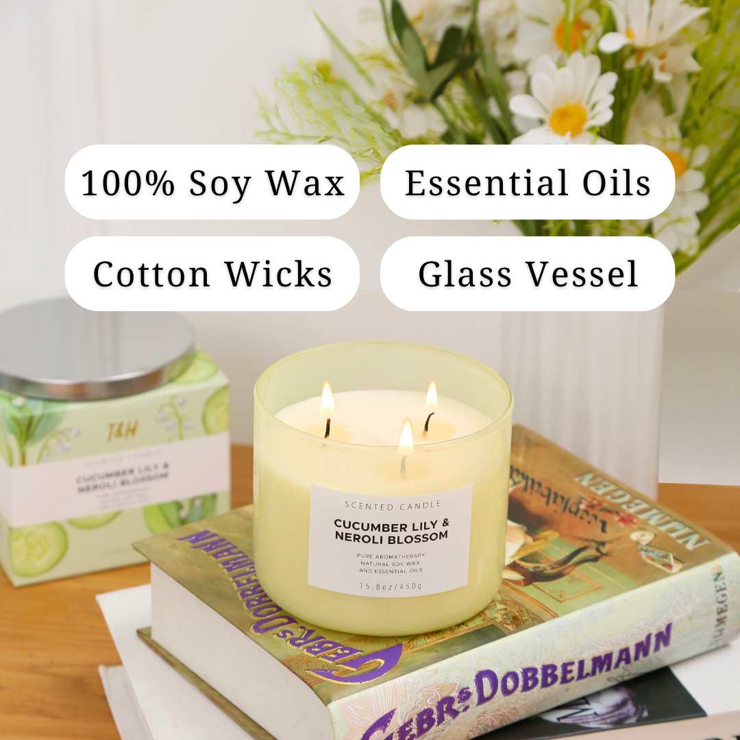 Cucumber Lily & Neroli Blossom Scented Soy Candle 3-Wick