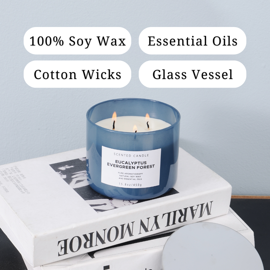 Eucalyptus Evergreen Forest Scented Soy Candle 3-Wick