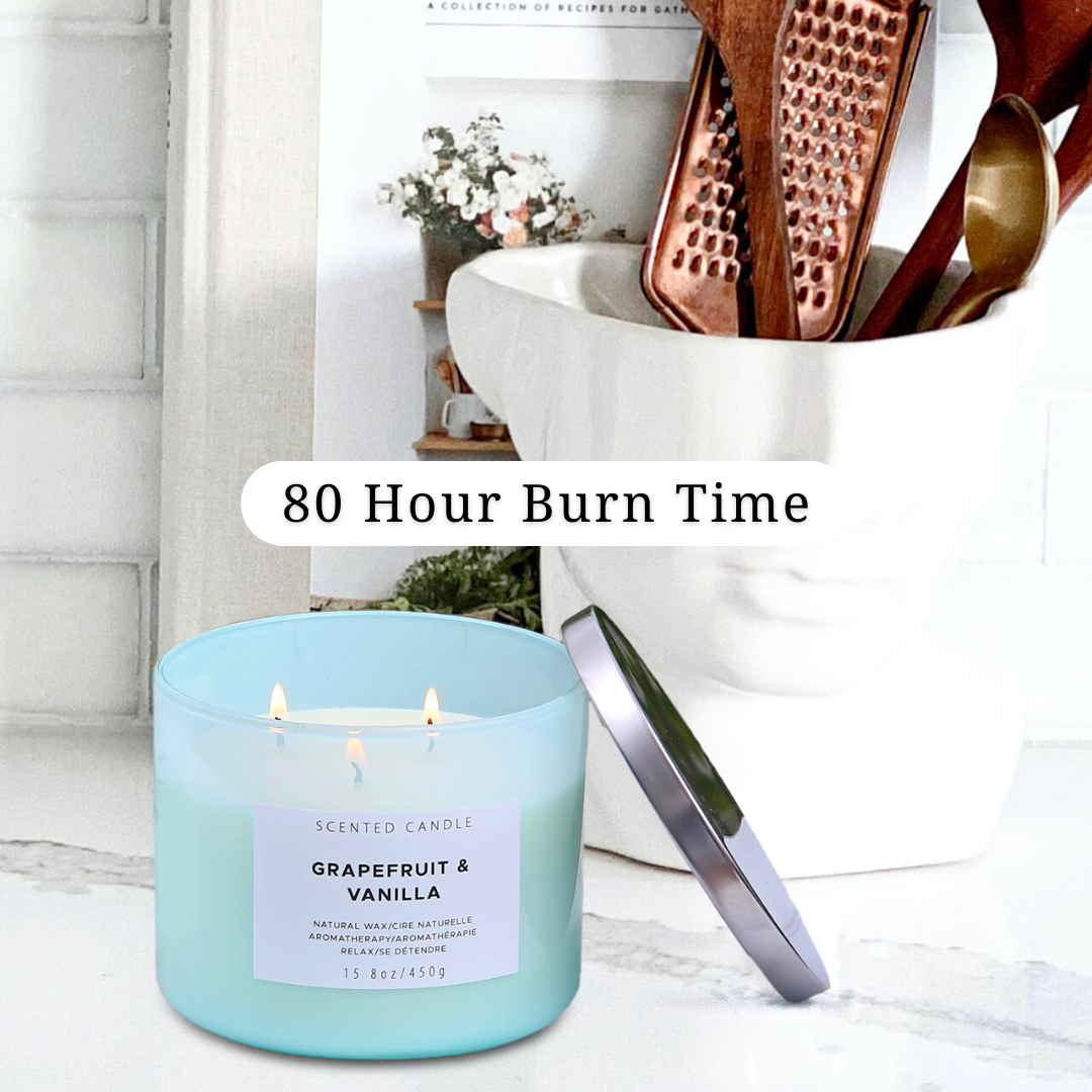Grapefruit & Vanilla Scented Soy Candle 3-Wick
