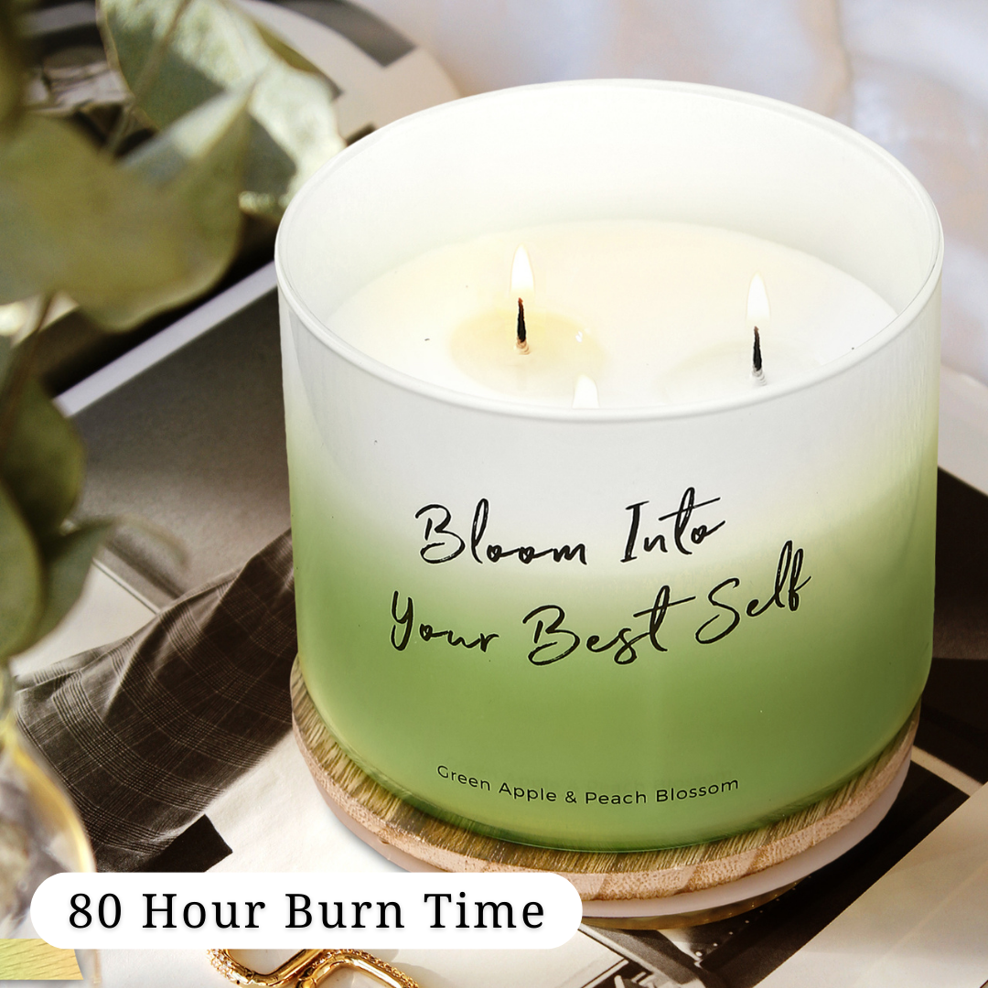 Green Apple & Peach Blossom Scented Soy Candle 3-Wick