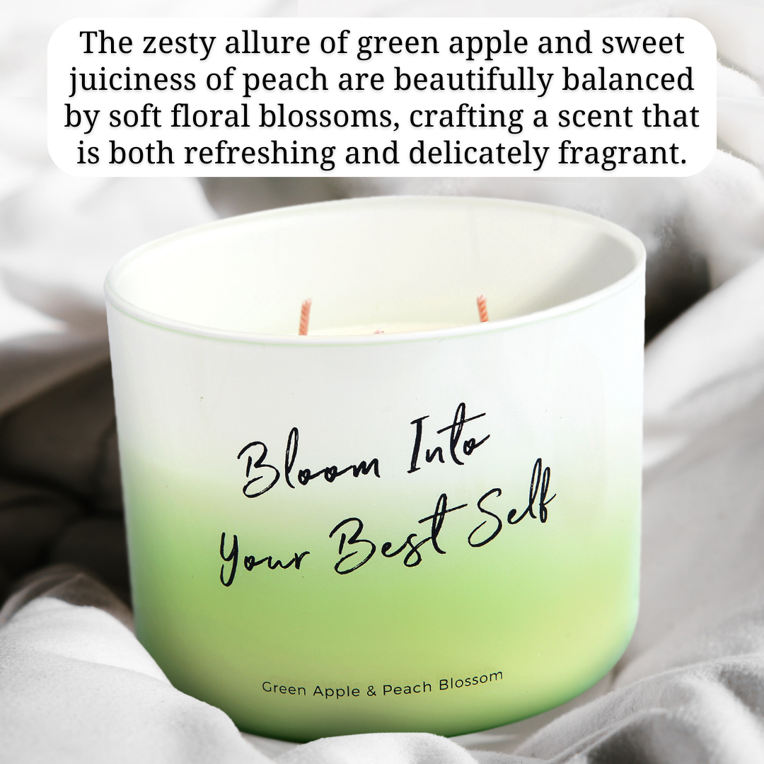 Green Apple & Peach Blossom Scented Soy Candle 3-Wick