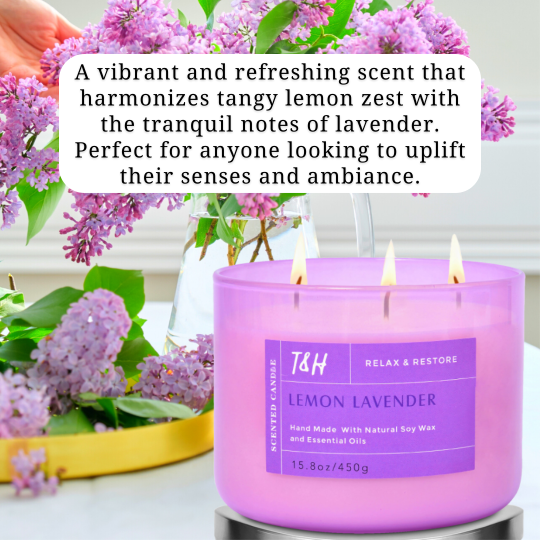 Lemon Lavender Scented Soy Candle 3-Wick