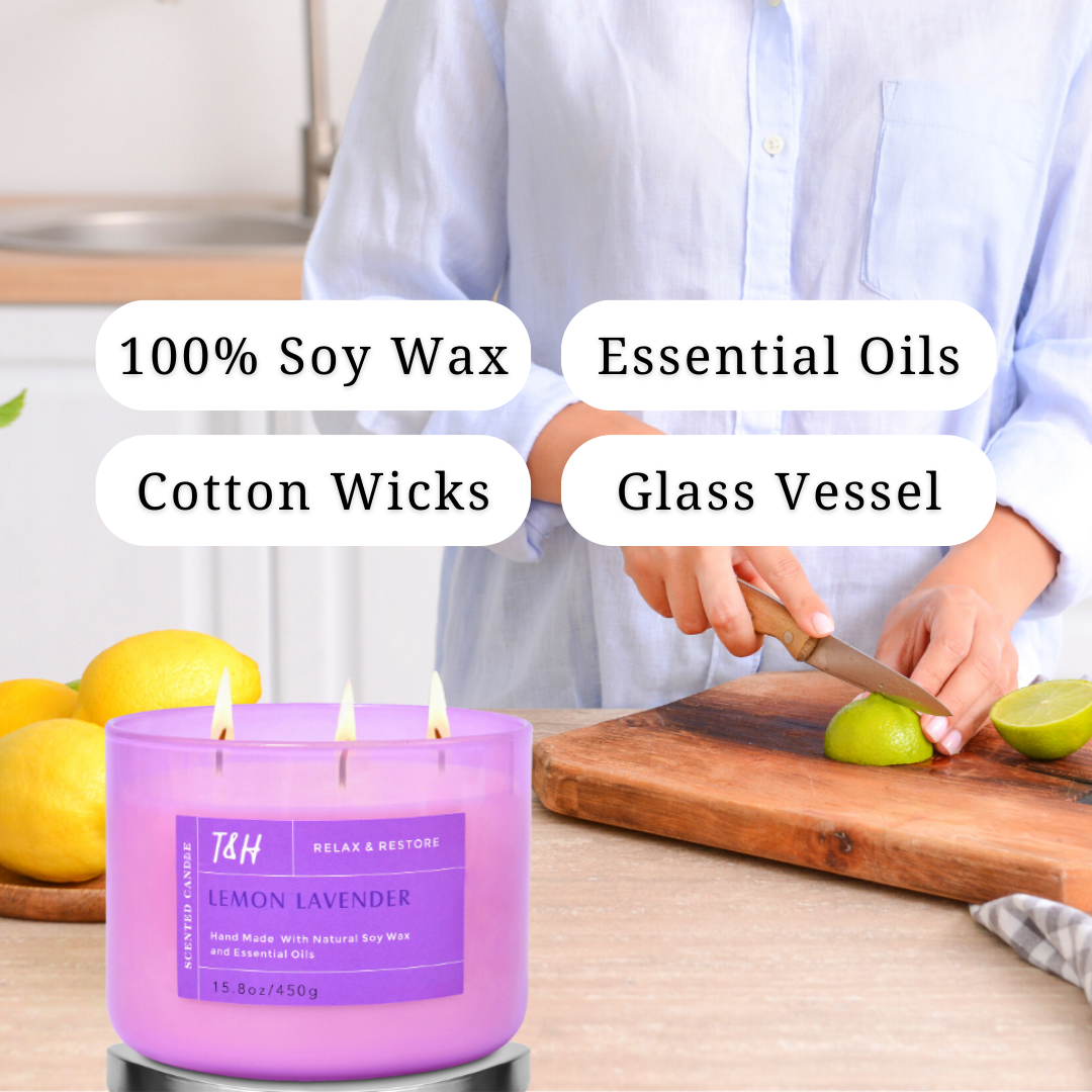 Lemon Lavender Scented Soy Candle 3-Wick