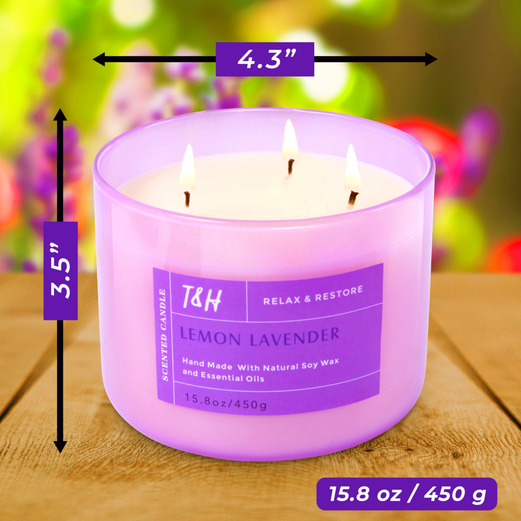 Lemon Lavender Scented Soy Candle 3-Wick