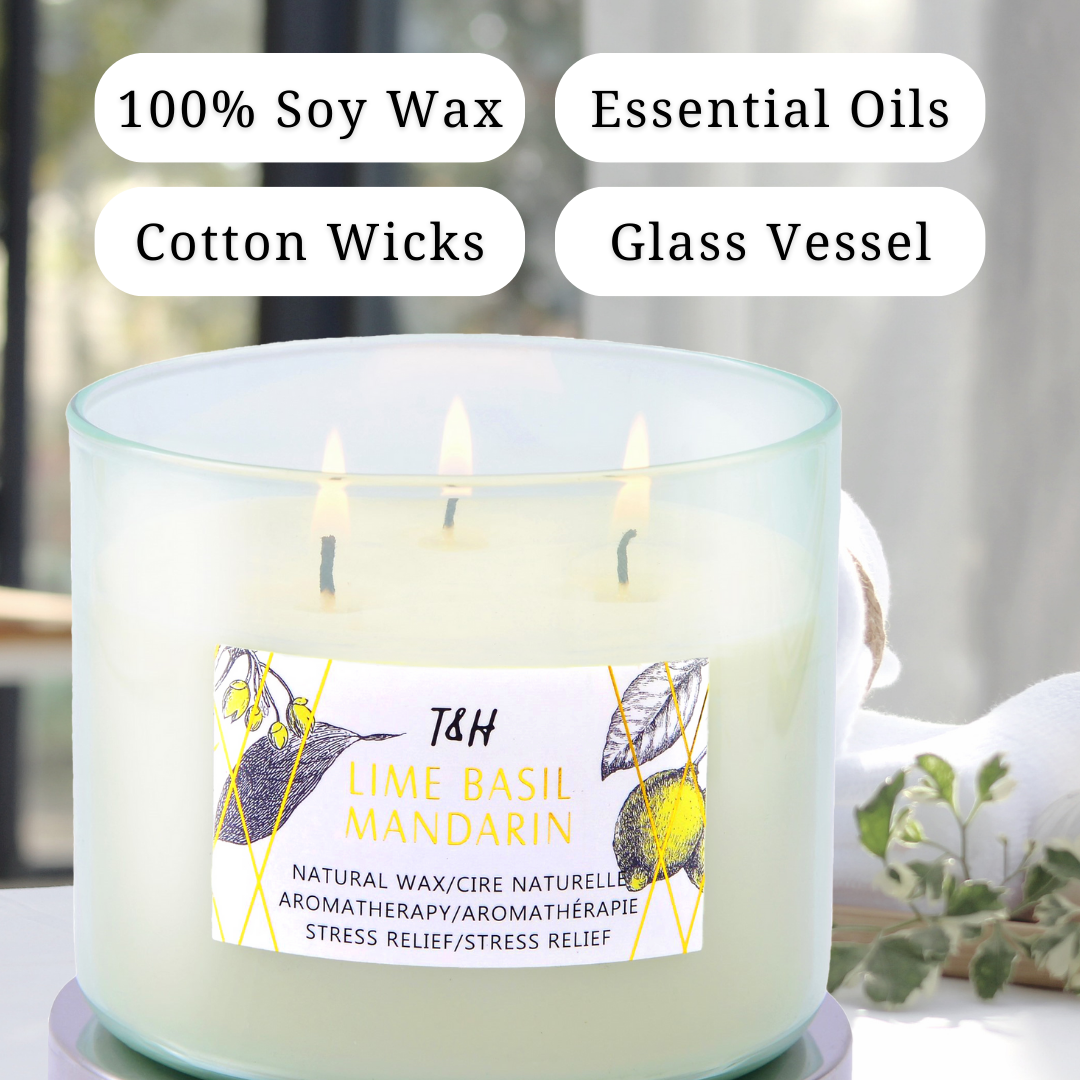 Lime Basil Mandarin Scented Soy Candle 3-Wick