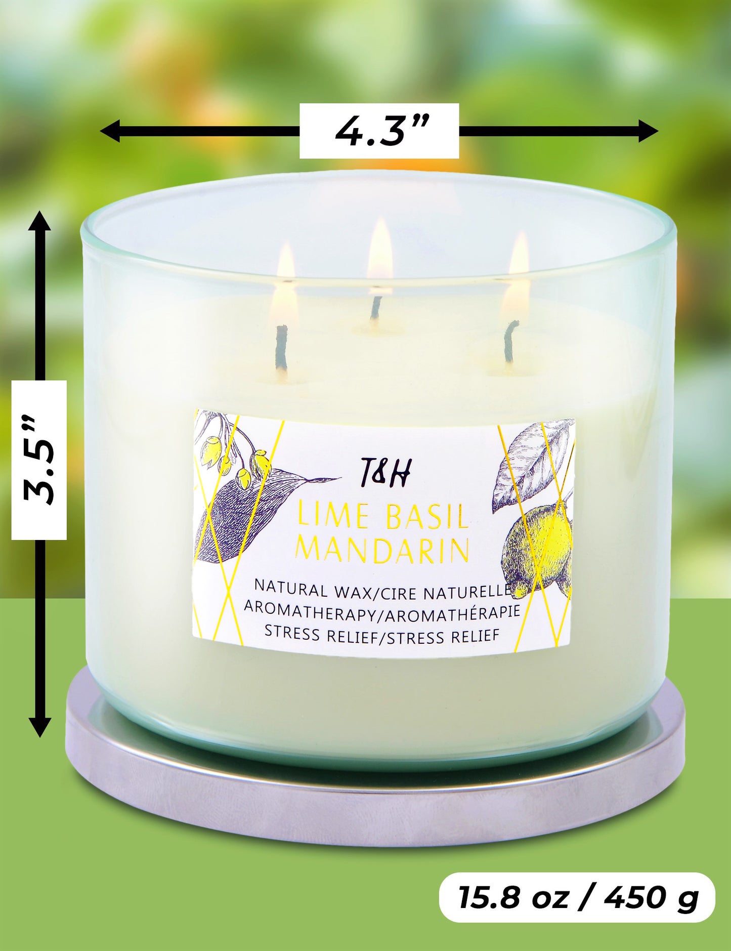 Lime Basil Mandarin Scented Soy Candle 3-Wick