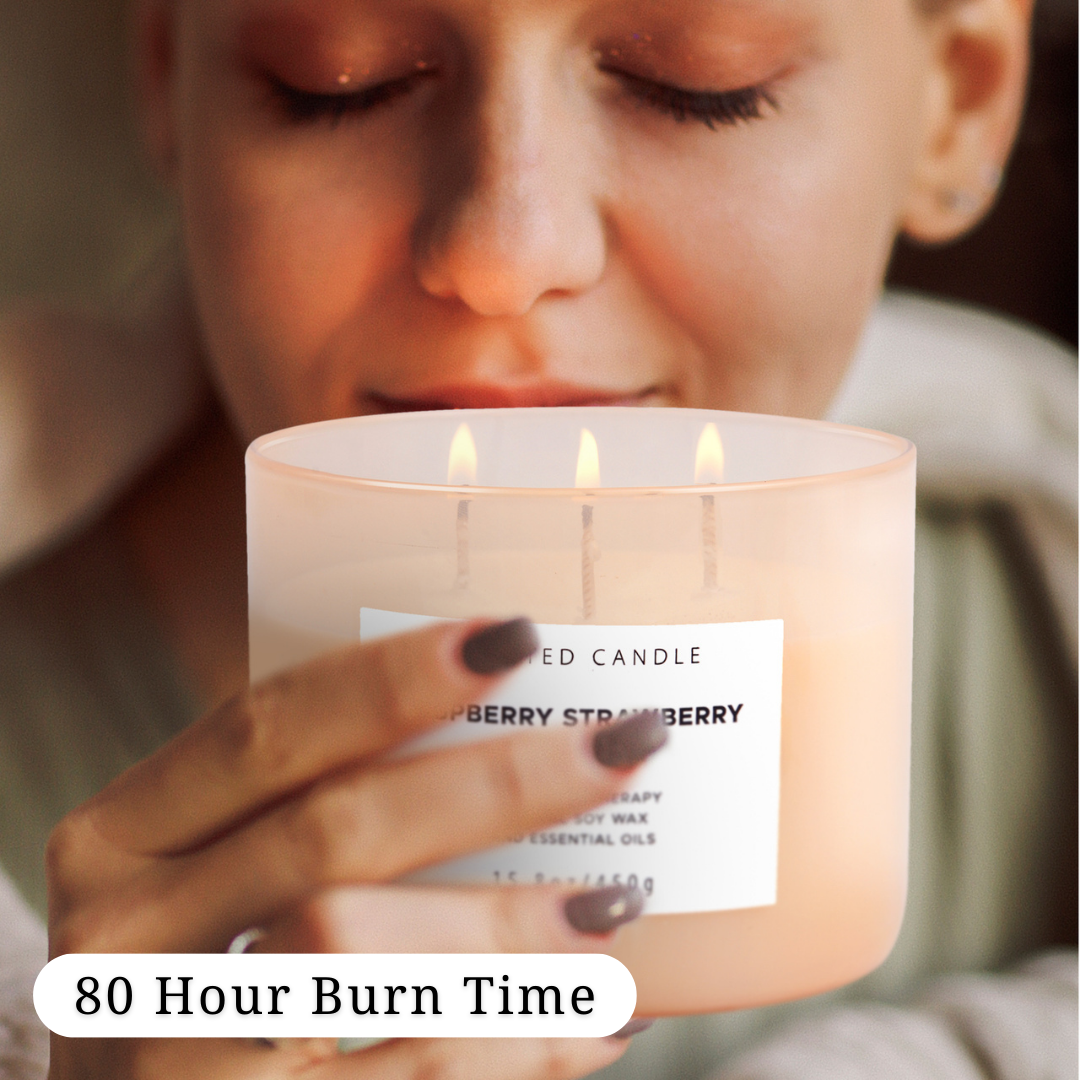 Raspberry Strawberry & Vanilla Scented Soy Candle 3-Wick