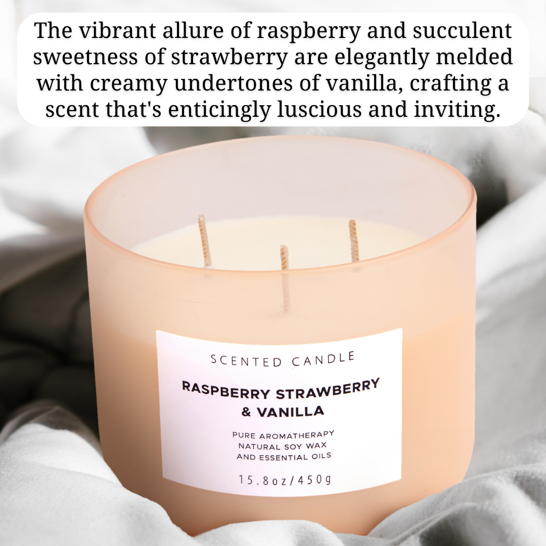 Raspberry Strawberry & Vanilla Scented Soy Candle 3-Wick