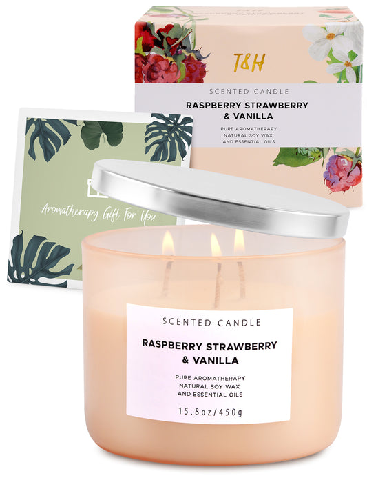 Raspberry Strawberry & Vanilla Scented Soy Candle 3-Wick