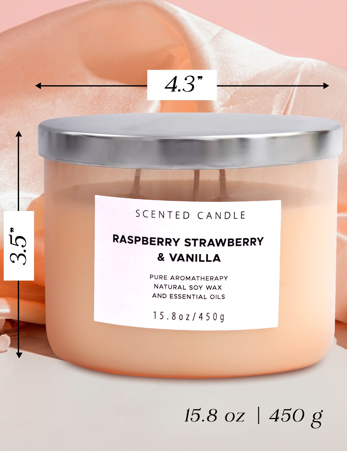 Raspberry Strawberry & Vanilla Scented Soy Candle 3-Wick
