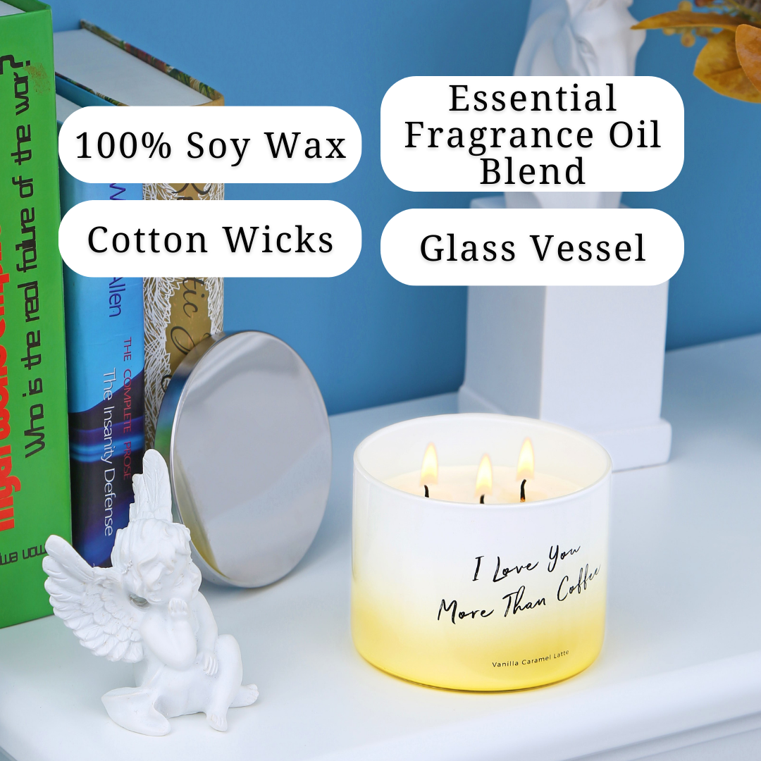 Vanilla Caramel Latte Scented Soy Candle 3-Wick