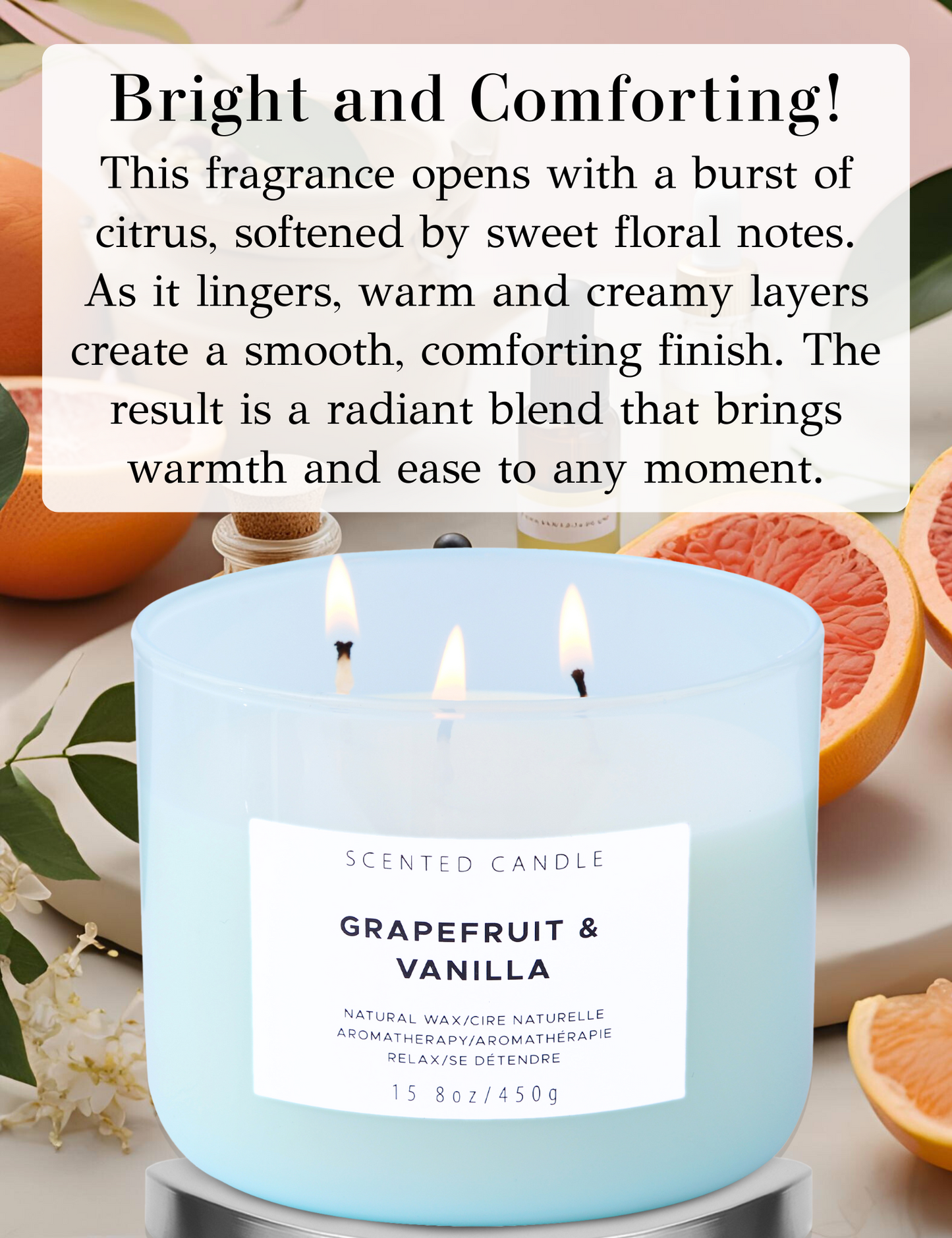 Grapefruit Vanilla Soy Candle 3-Wick