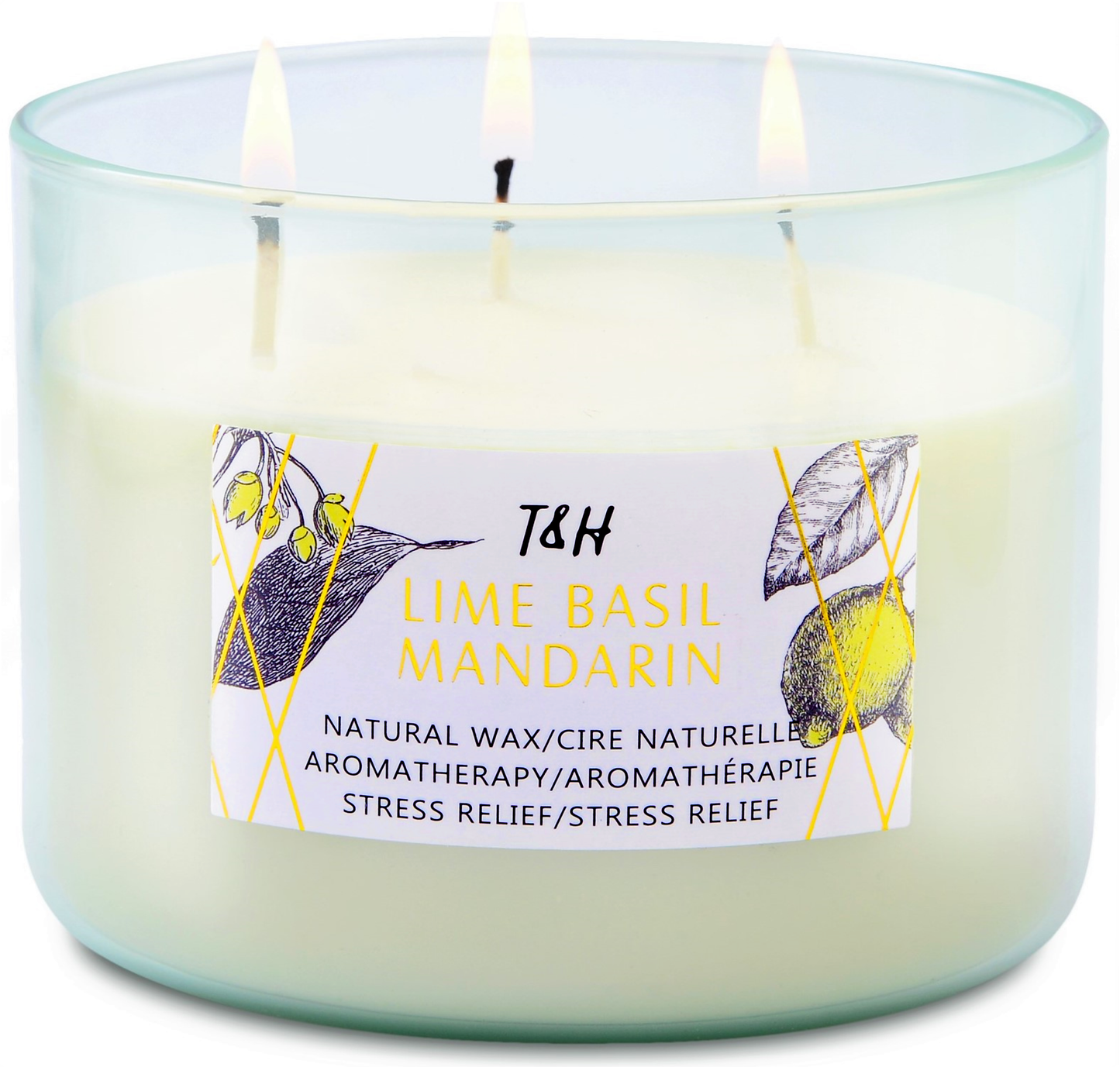 Lime Basil Mandarin Scented Soy Candle 3-Wick