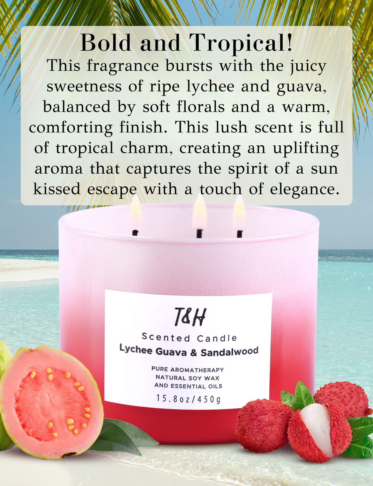 Lychee Guava Sandalwood Soy Candle 3-Wick
