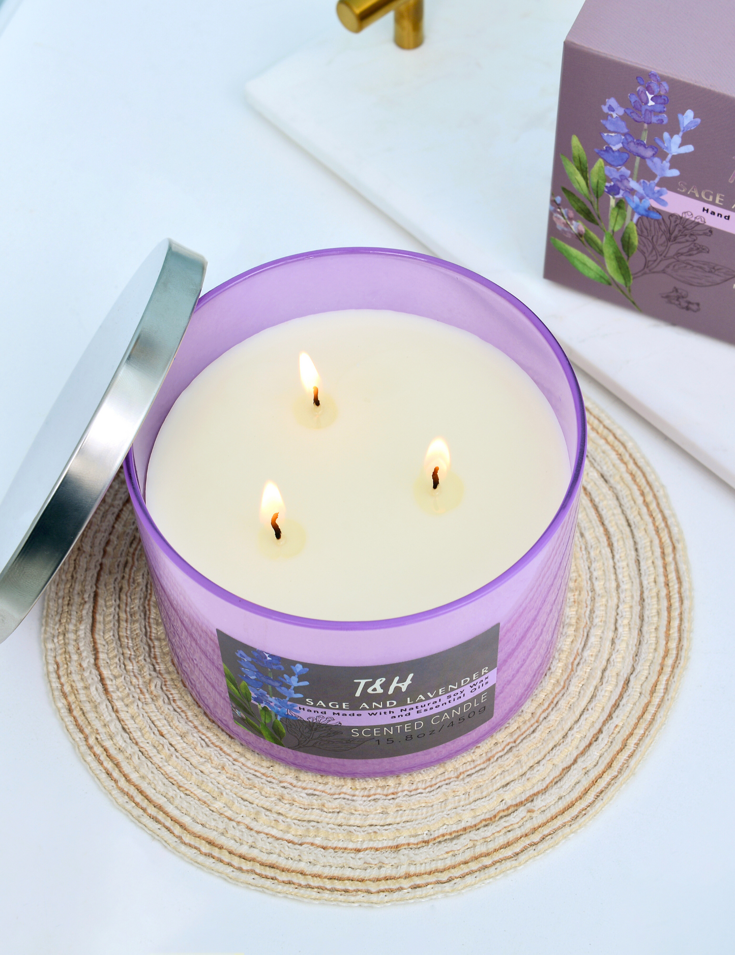 Sage Lavender Cedarwood Soy Candle 3-Wick