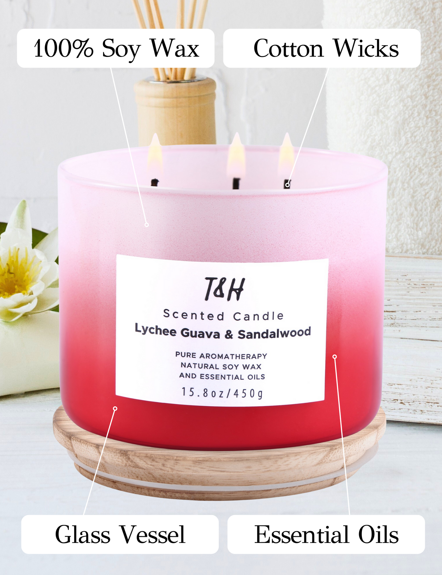 Lychee Guava Sandalwood Soy Candle 3-Wick