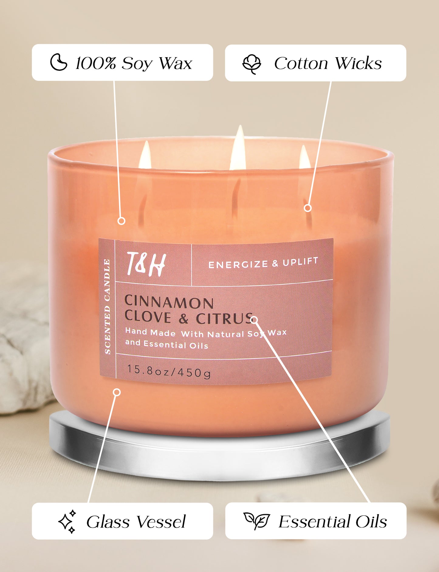 Cinnamon Clove Citrus Soy Candle 3-Wick