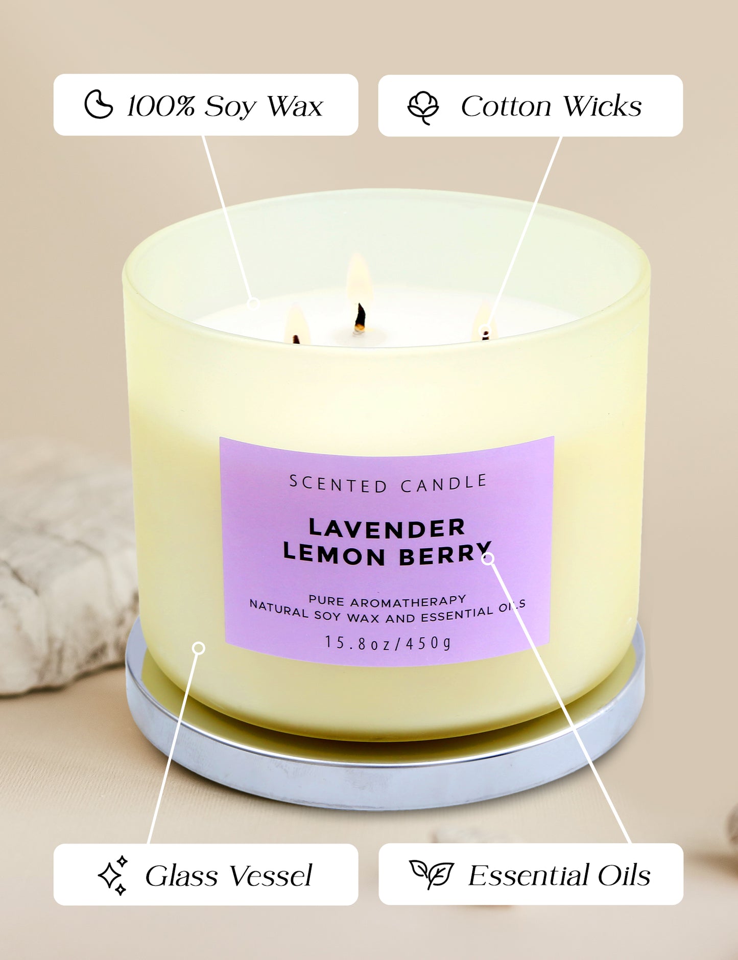 Lavender Lemon Berry Soy Candle 3-Wick