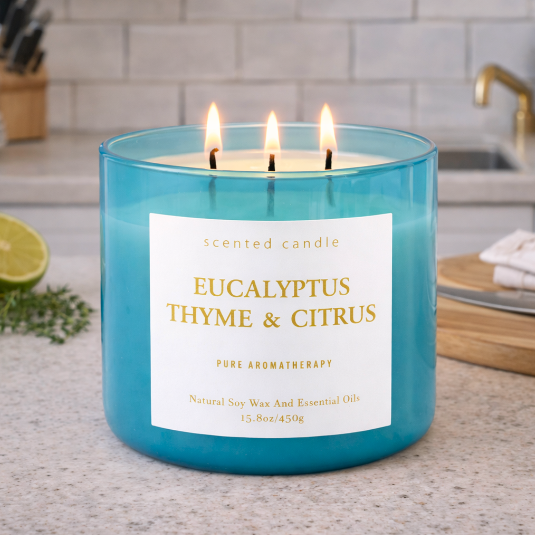 Eucalyptus Thyme Citrus Scented Soy Candle 3-Wick