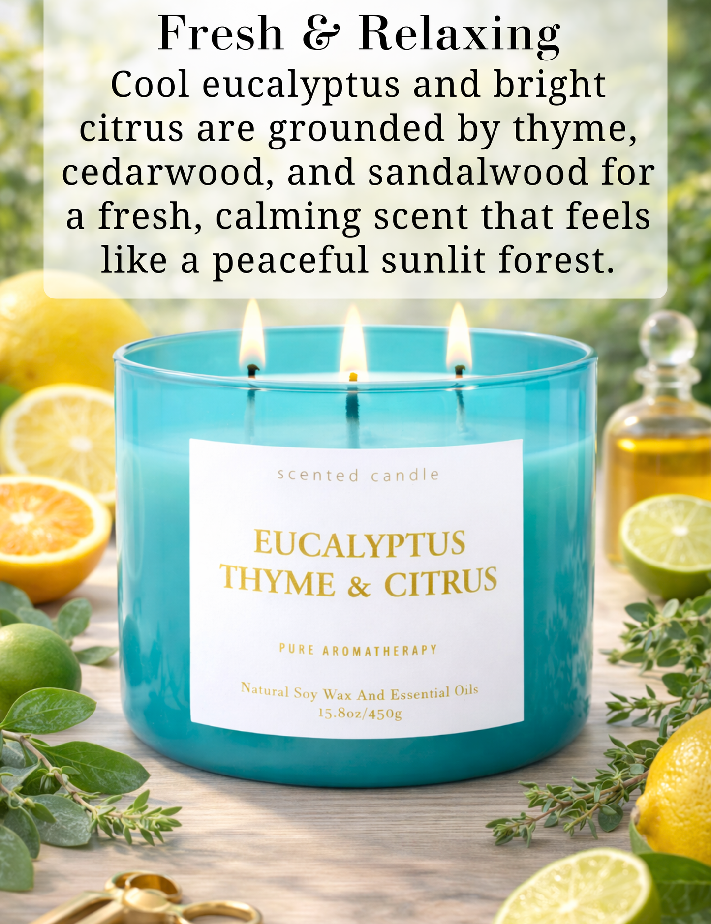 Eucalyptus Thyme Citrus Scented Soy Candle 3-Wick