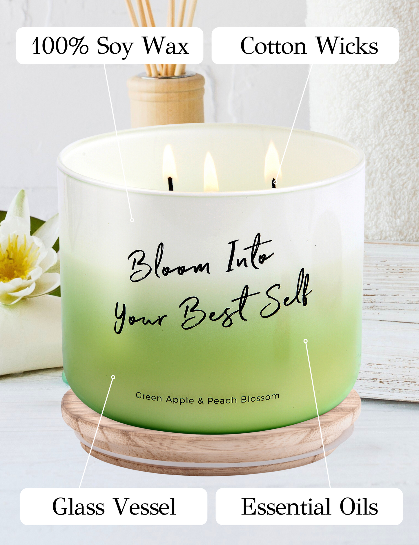 Green Apple Peach Blossom Soy Candle 3-Wick