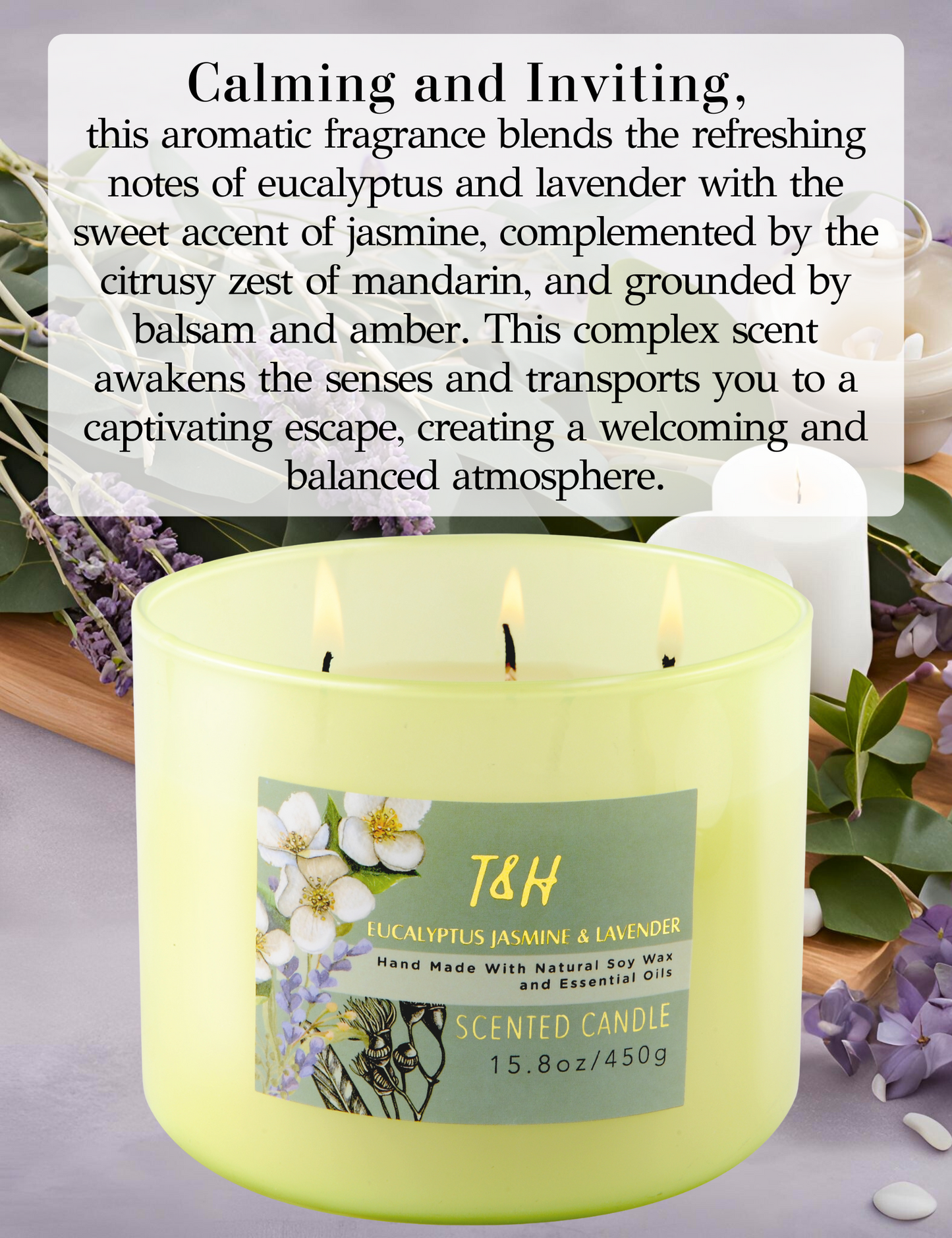 Eucalyptus Jasmine Lavender Soy Candle 3-Wick