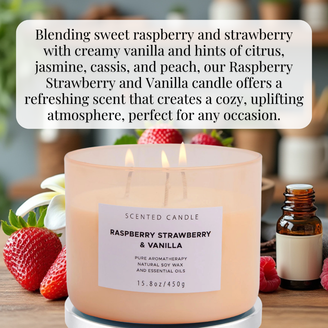 Raspberry Strawberry & Vanilla Soy Candle 3-Wick