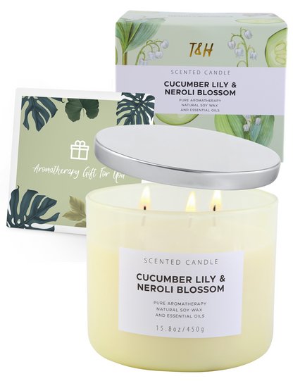 Cucumber Lily & Neroli Blossom Scented Soy Candle 3-Wick