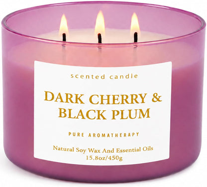 Dark Cherry Black Plum Soy Candle | 3-Wick