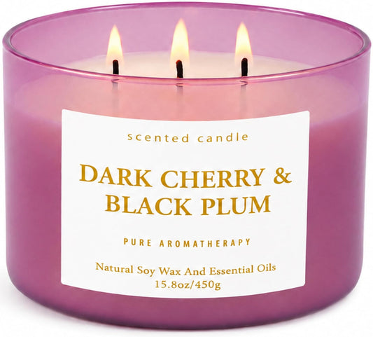 Dark Cherry Black Plum Soy Candle | 3-Wick