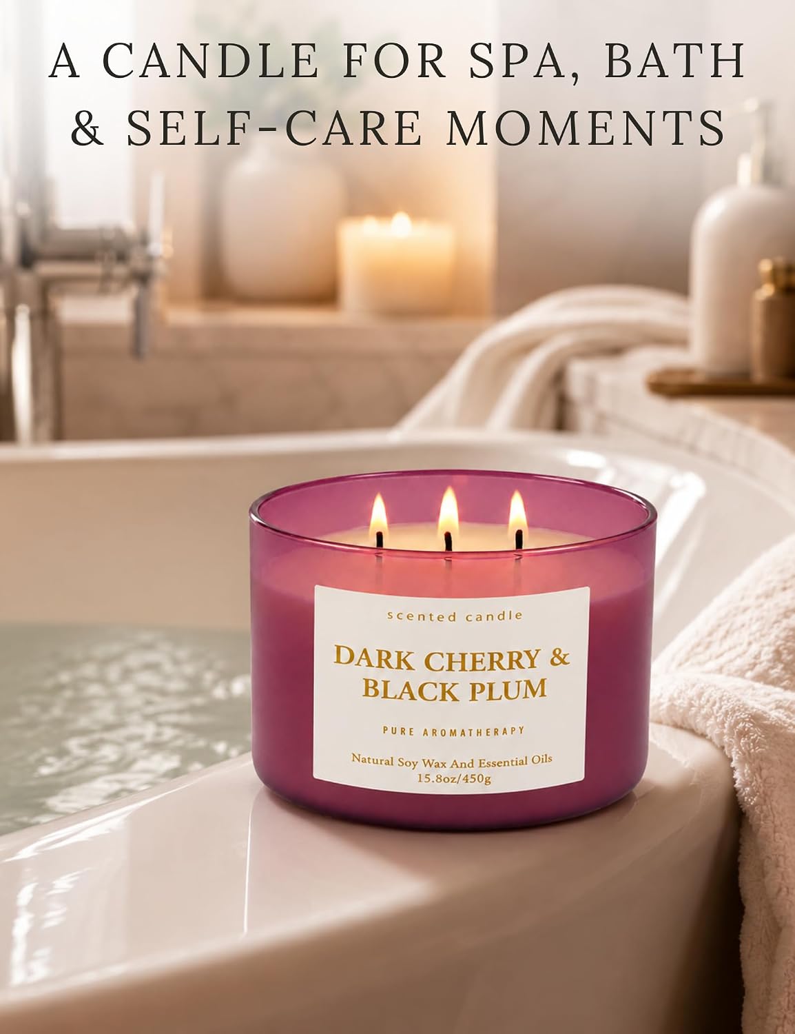 Dark Cherry Black Plum Soy Candle | 3-Wick