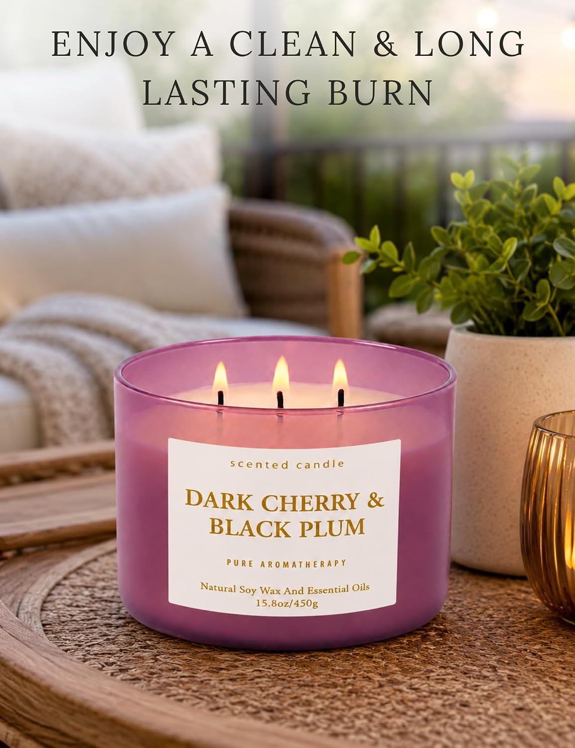 Dark Cherry Black Plum Soy Candle | 3-Wick