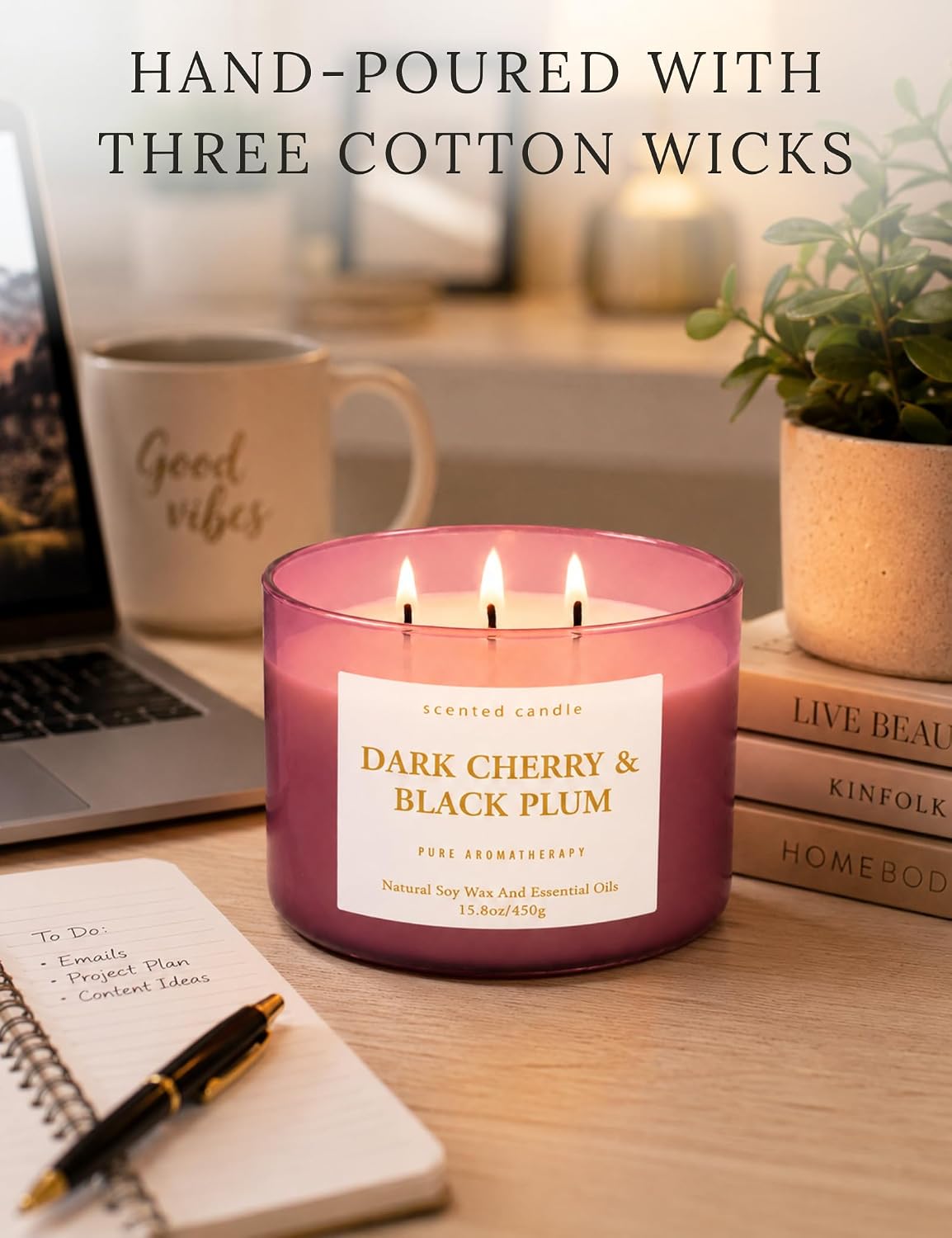 Dark Cherry Black Plum Soy Candle | 3-Wick