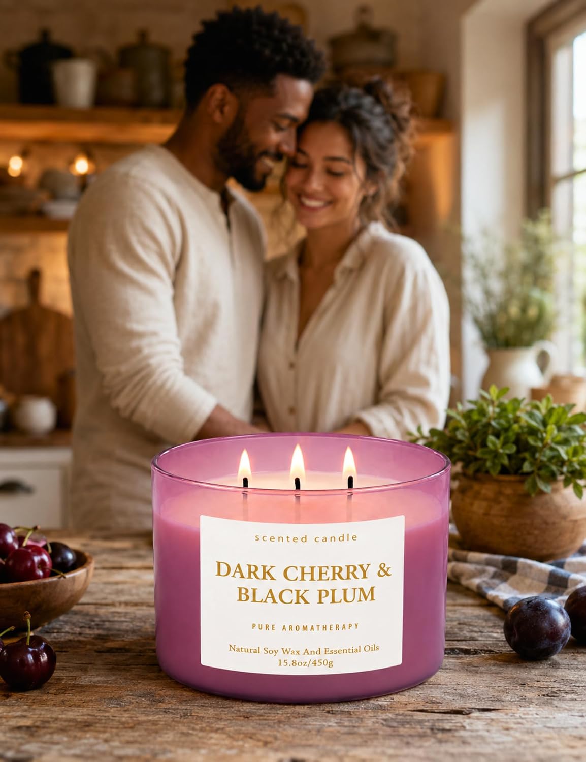 Dark Cherry Black Plum Soy Candle | 3-Wick