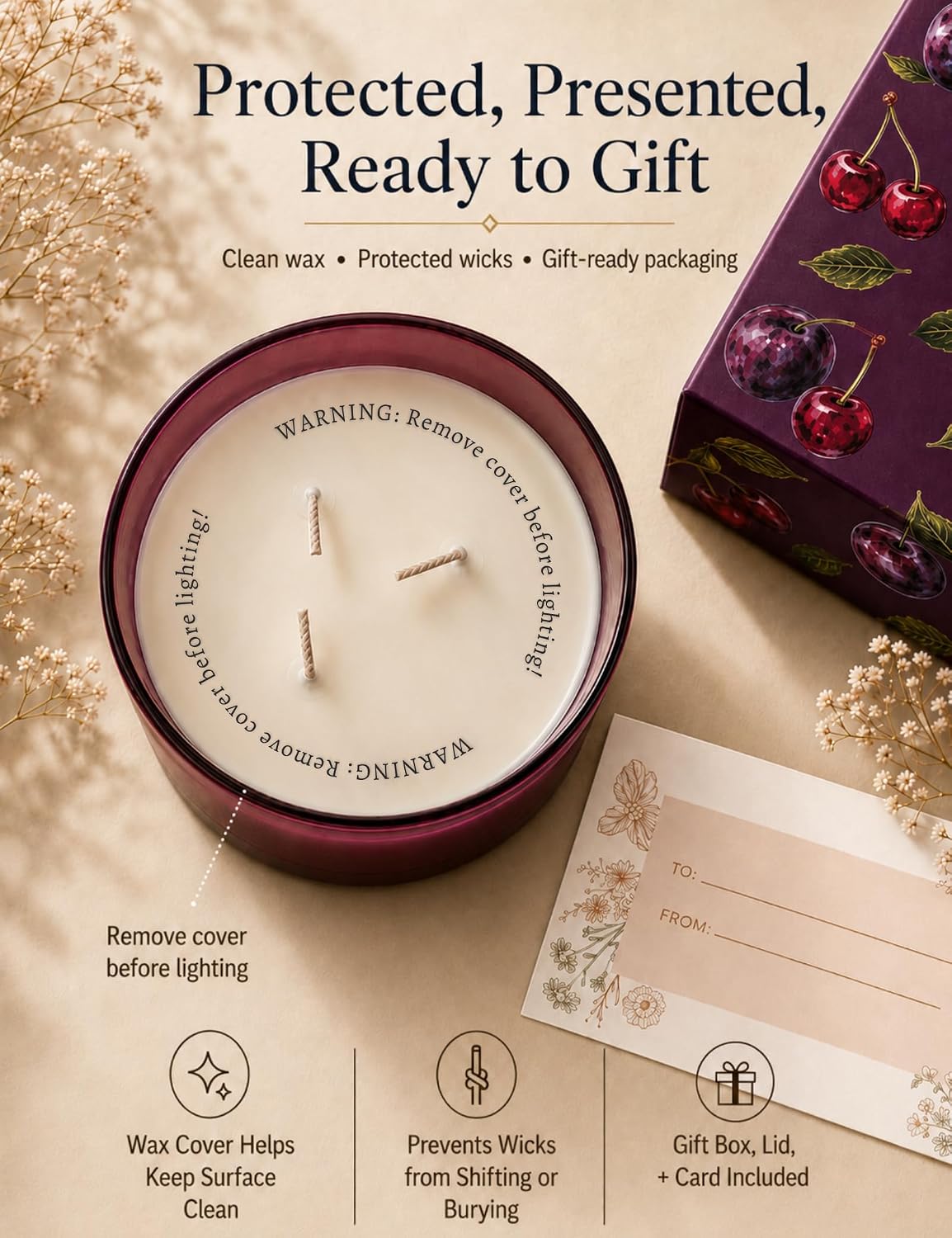 Dark Cherry Black Plum Soy Candle | 3-Wick