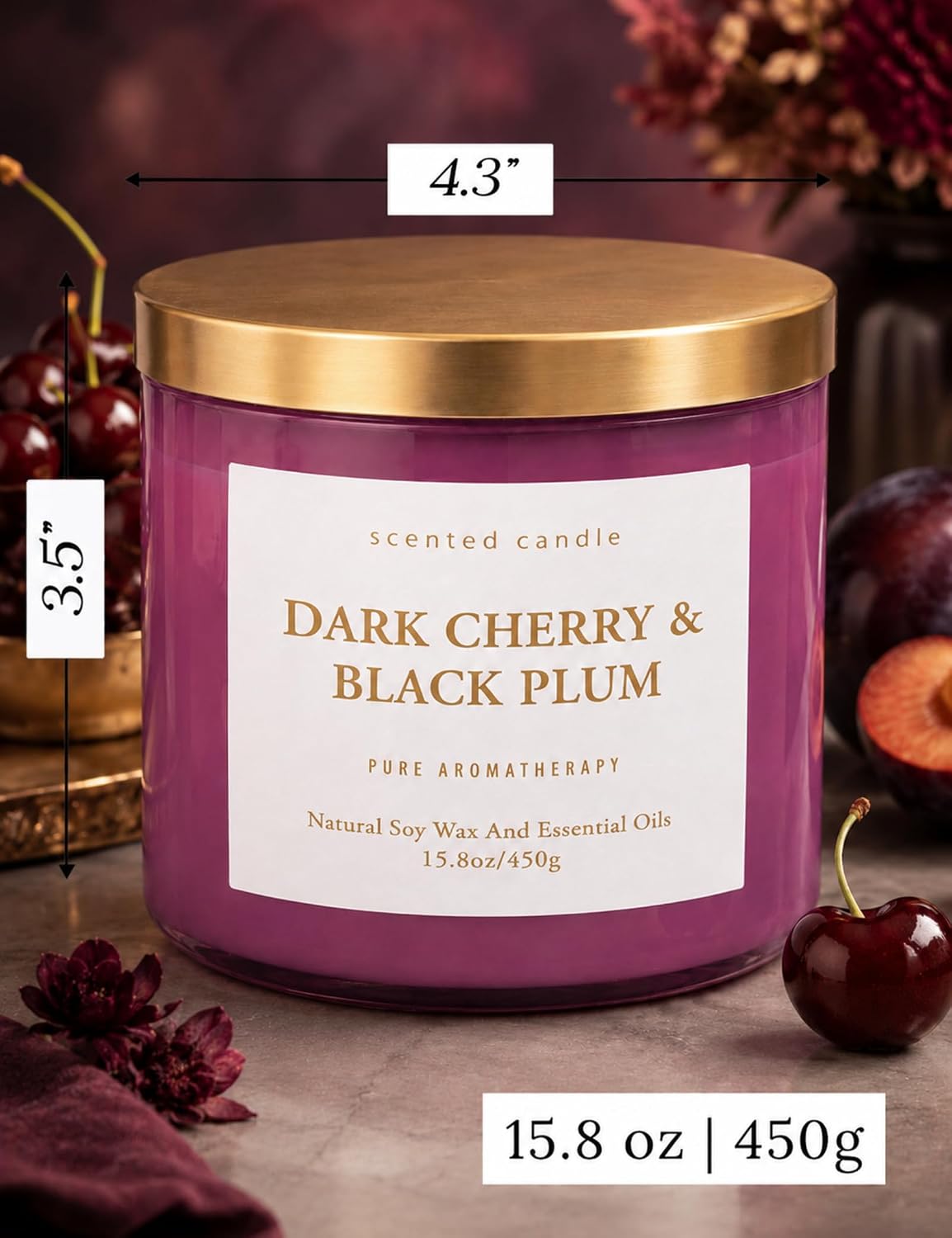 Dark Cherry Black Plum Soy Candle | 3-Wick