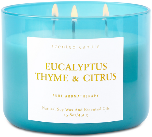 Eucalyptus Thyme Citrus Scented Soy Candle 3-Wick