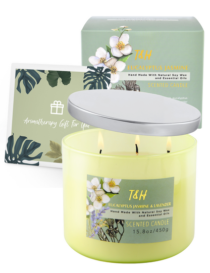 Eucalyptus Jasmine & Lavender Scented Soy Candle 3-Wick