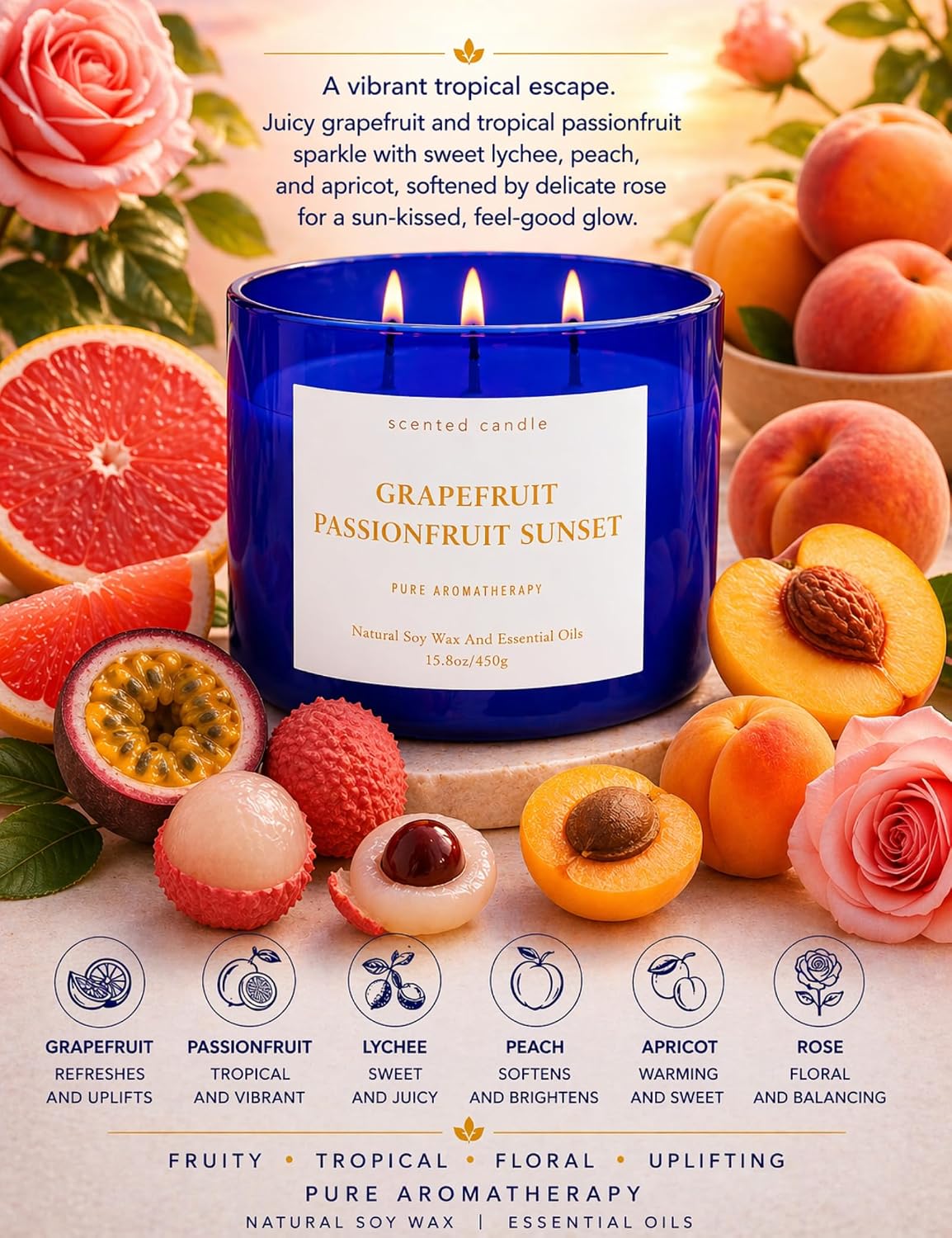 Grapefruit Passionfruit Sunset Soy Candle | 3-Wick