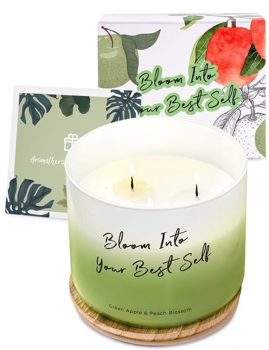 Green Apple & Peach Blossom Scented Soy Candle 3-Wick