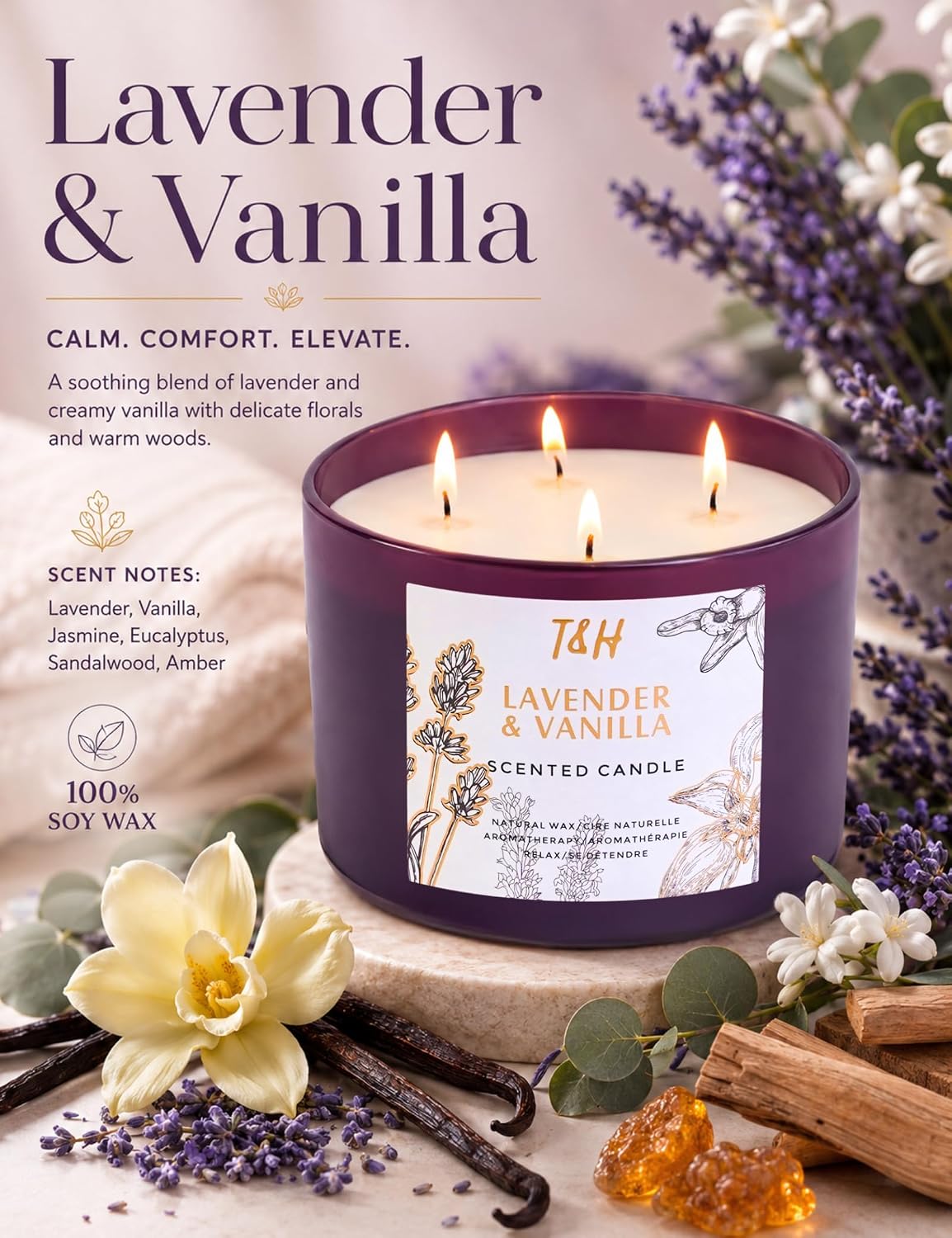 Lavender Vanilla Soy Candle | 4-Wick